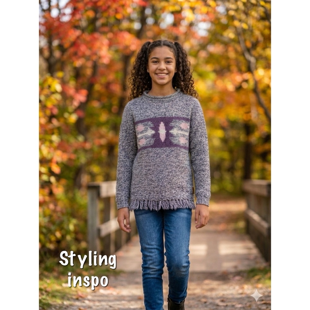 Roots Kids Salt & Pepper Fringe Sweater